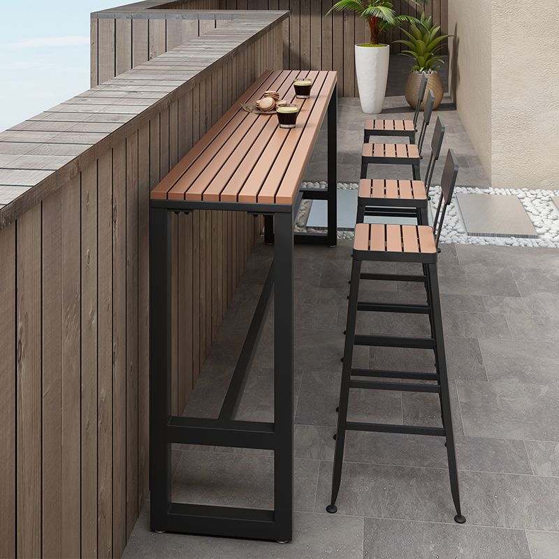 Faux Wood Top Industrial Bar Table Metal Water Resistant Patio Table