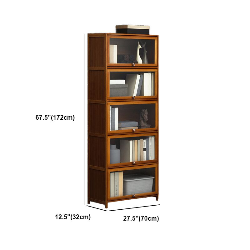 Modern Brown Book Shelf Bamboo Bedroom Shelf Bookcase with Cabinets