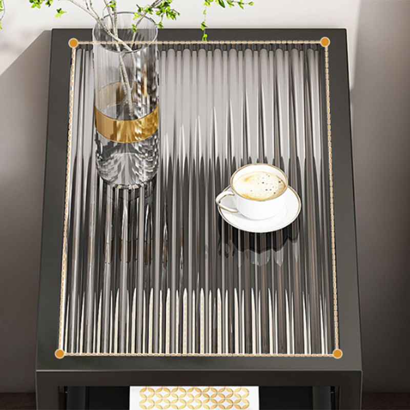 Modern Rectangular Glass Side Table Metal Frame Table with Storage