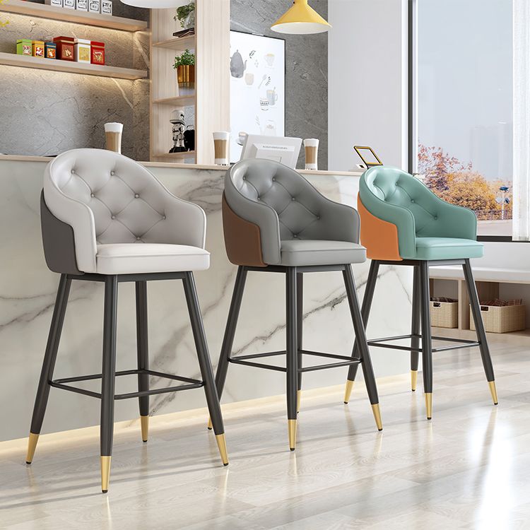 Glam Restaurant Leather Stool Matte Finish Footrest Armed Barstool