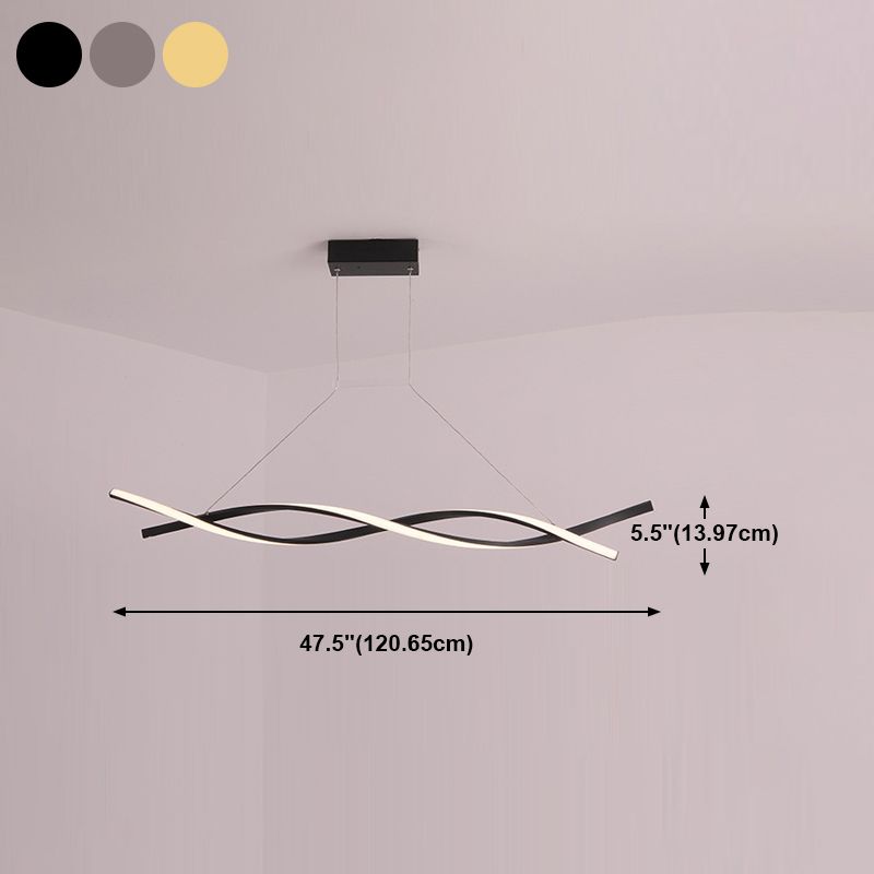 2-Lights Linear Island Light Nordic Aluminum LED Island Pendant for Living Room