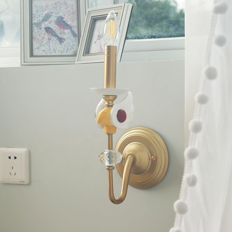 Candelabra metal de pared de pared de montaje para niños con una sola bombilla de oro lámpara de oro para dormitorio