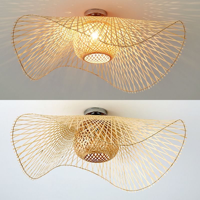 Japanse stijl bamboe inbouw 1-lichts plafondlamp voor woonkamer