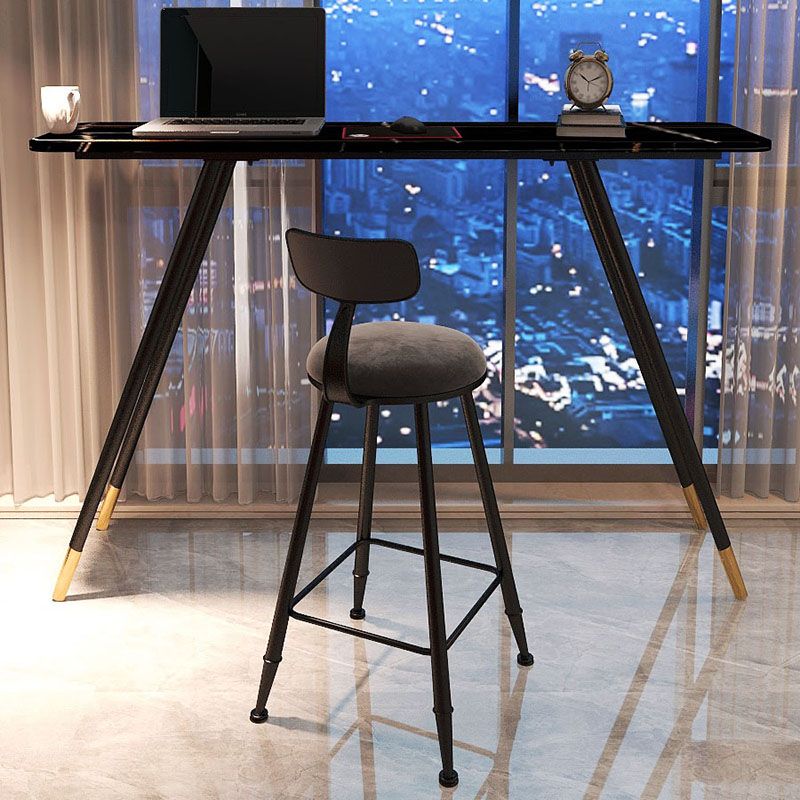 Mesa de barra de black metal de estilo industrial Mesa interior del rectángulo de mármol con 4 patas