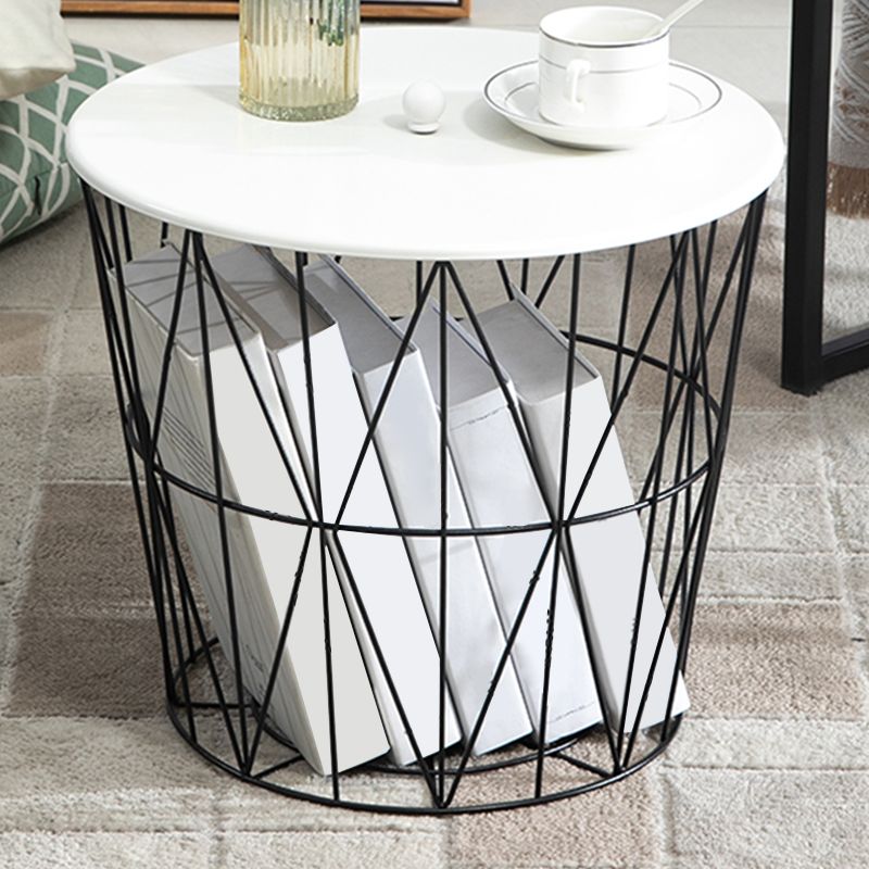 Round Top Cocktail Table with Metal Stogage Base Contemporary