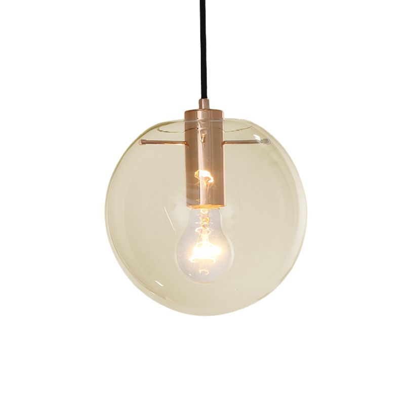 Clear/Amber Glass Round Pendant Light Contemporary 1 Light Hanging Ceiling Lamp in Rose Gold