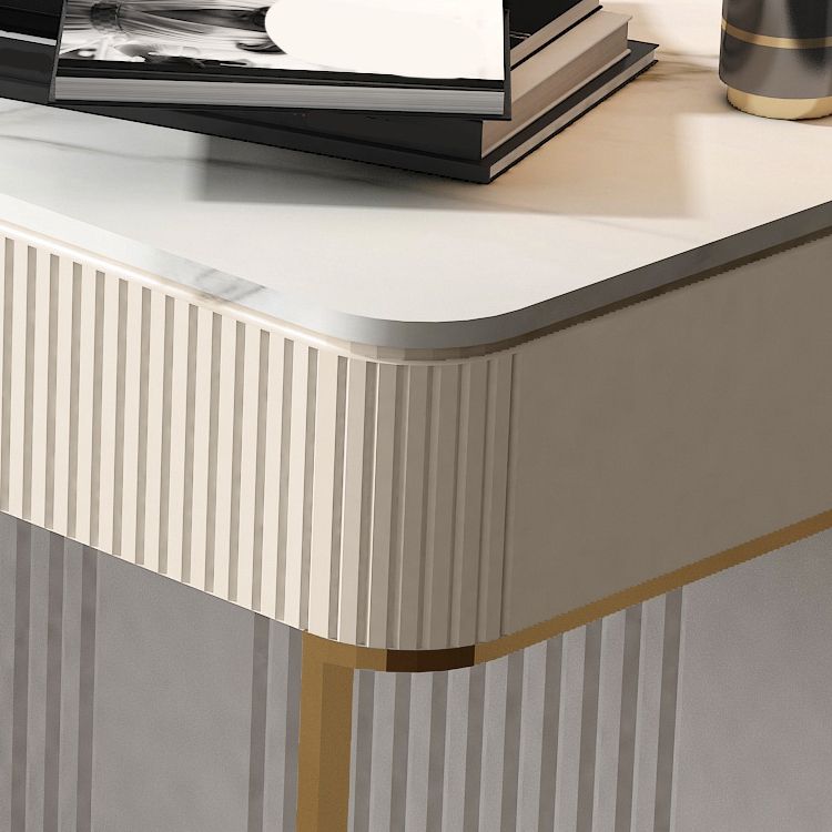 Metal Makeup Dressing Table Luxurious Stone Top Vanity Stool Set