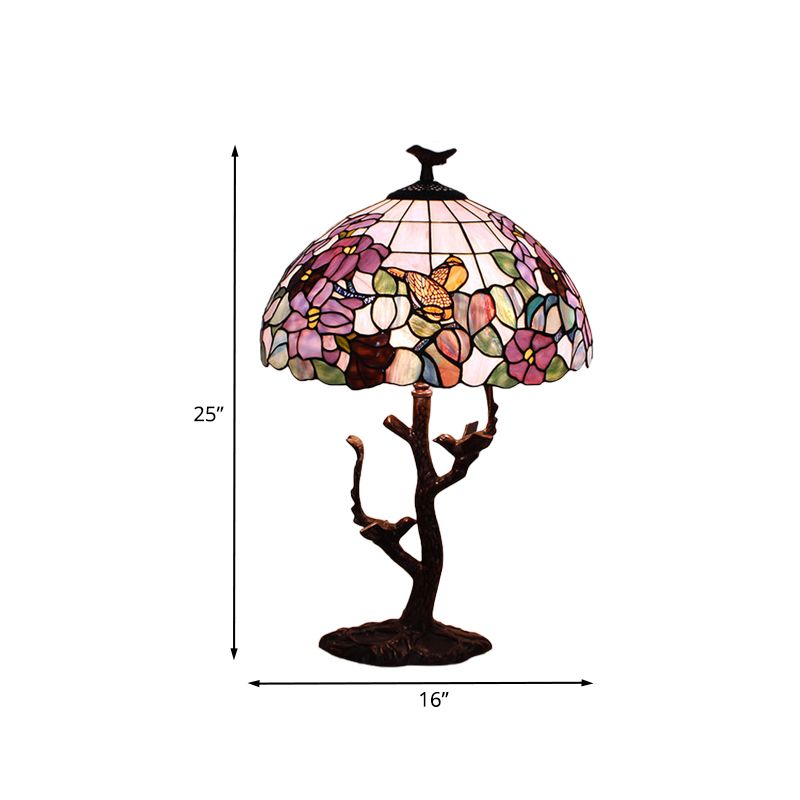 1 Glühbirnenschlafzimmer Nachtlampe Tiffany Kaffee Blume gemustert Tisch Beleuchtung mit Schüssel Hand geschnittener Glasschatten