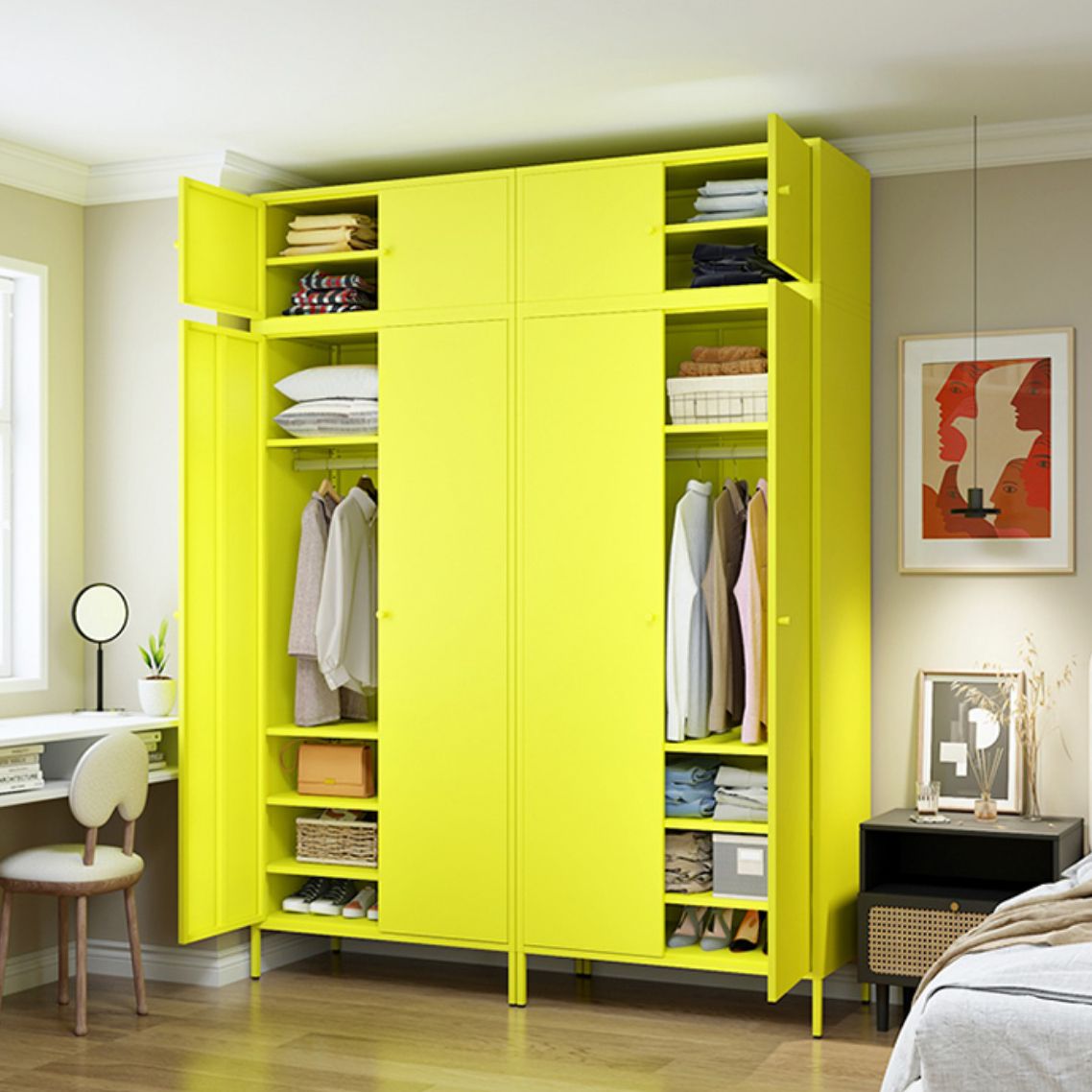 Metallic Finish Cabinet with Legs Contemporary Metal Wardrobe for Home