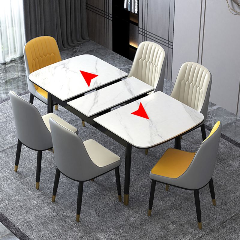 Contemporary Sintered Stone Top Extendable Dining Set Rectangle Kitchen Dining Set with 4 Legs Table