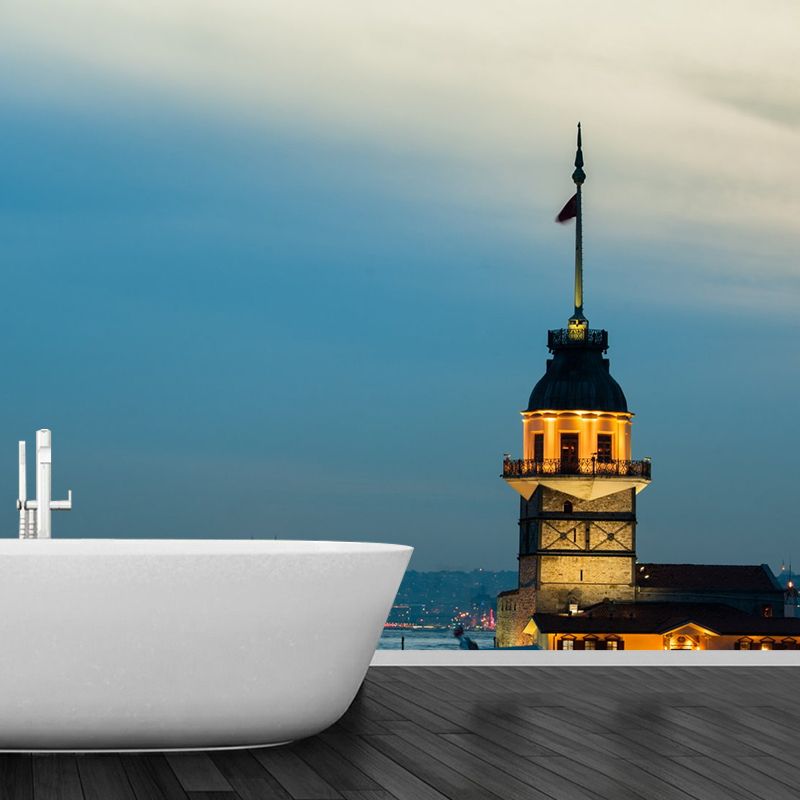 Light Wall Mural for Living Room, Blue Sea and Beacon, Personalized Size Available