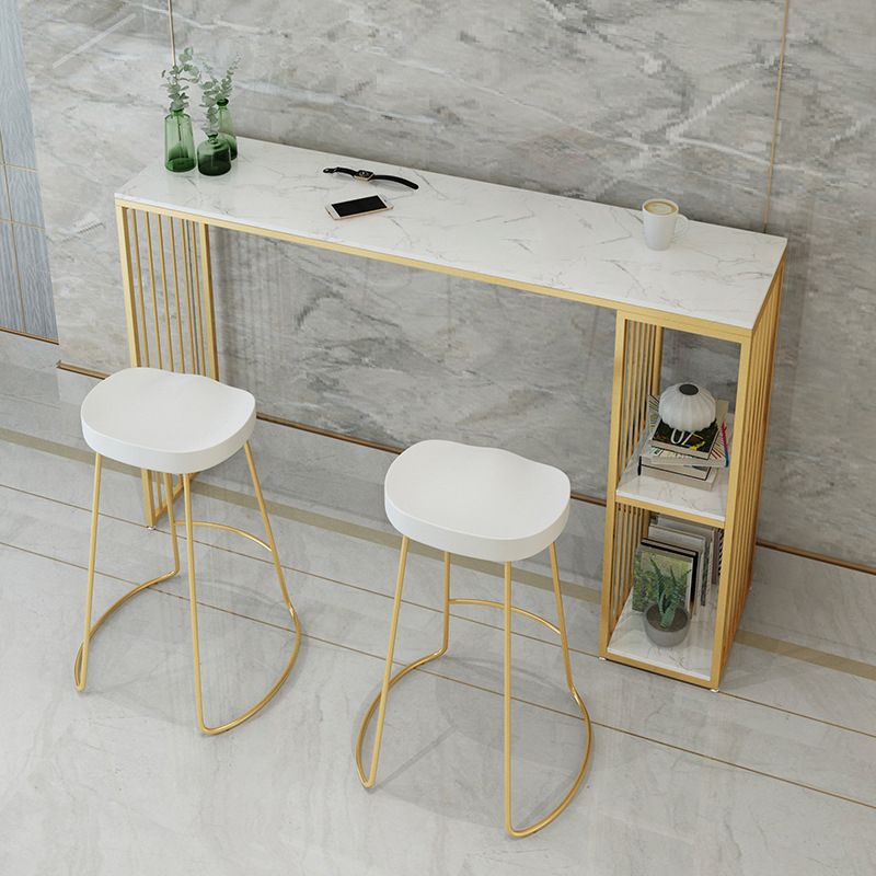 Modern Bar-height Table Faux Marble Top Bistro Pub Table with 2 Shelves