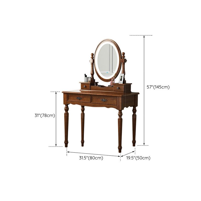 Brown Solid Wood Makeup Vanity with Drawers and Mirror Dressing Table