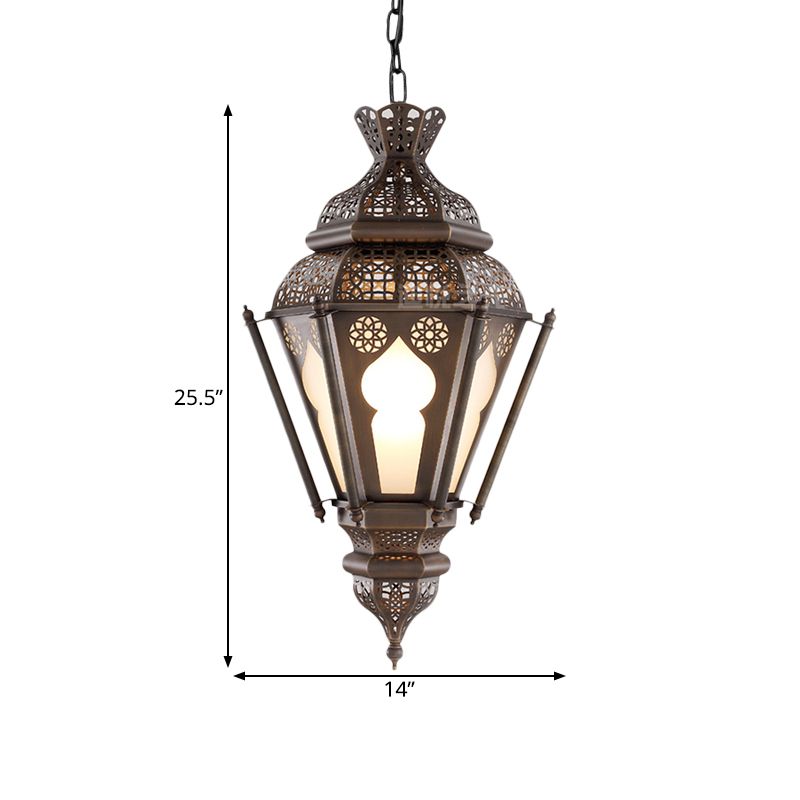 Art Deco Lantern Ceiling Pendant 1 Bulb Metal Hanging Light Fixture in Bronze for Restaurant