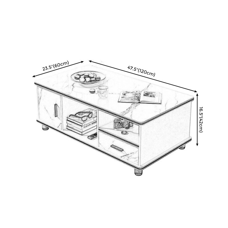Modern 4 Legs Wood Coffee Table Rectangle Cocktail Table with Storage