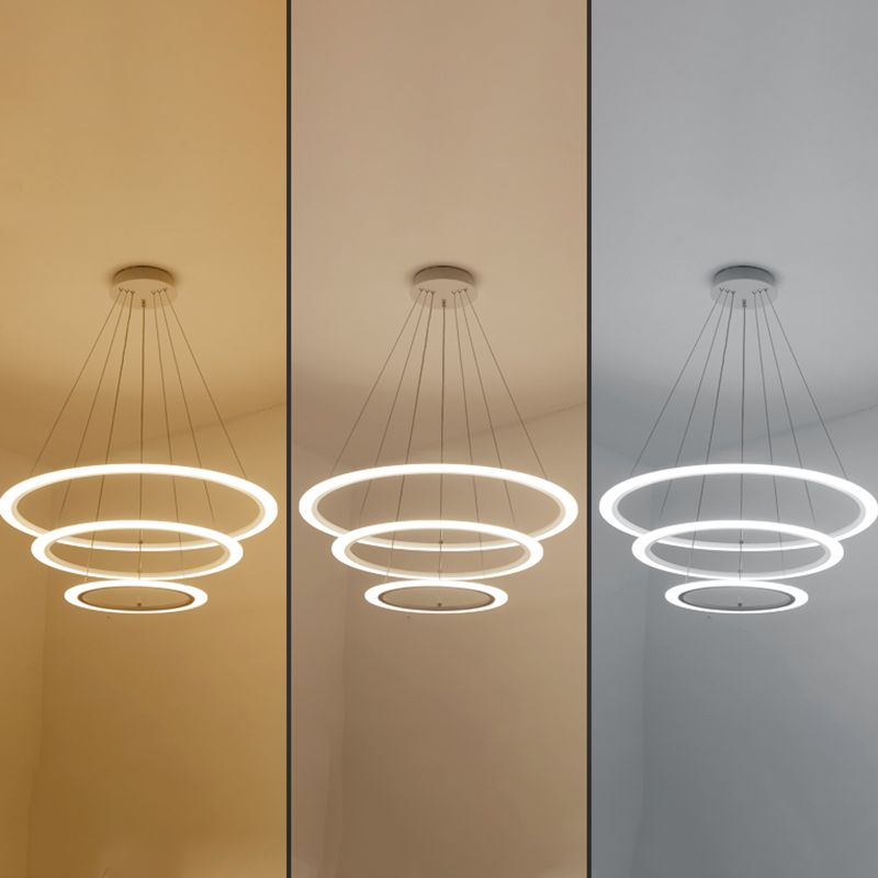 Modern Layered Chandelier Metal White Circle LED Chandelier Pendant for Living Room