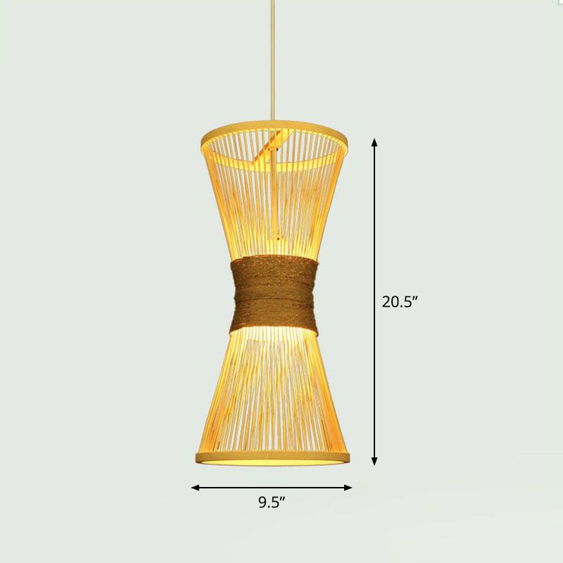 Handcrafted Ceiling Light Chinese Style Bamboo Single Restaurant Hanging Pendant Light in Wood