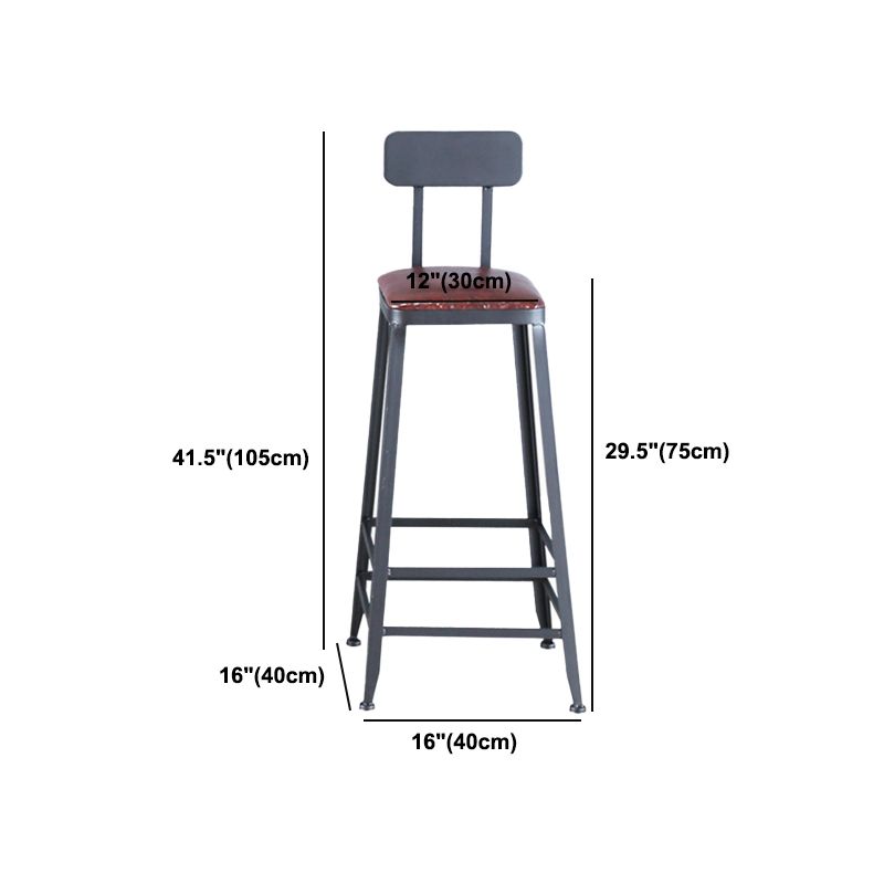 Industrial Armless Counter Stool Iron Cafe Bar Stool with Leather Cushion