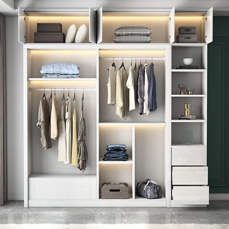 White Engineered Wood Wardrobe Closet Contemporary Storage Cabinet