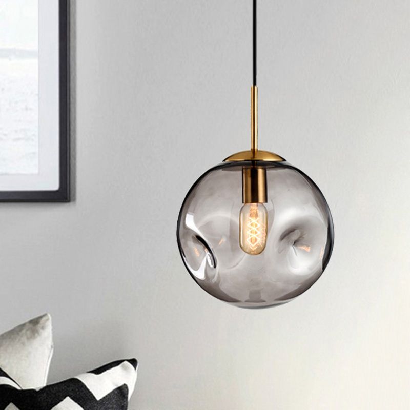 Globe Pendant Light Nordic Amber/Smoke Gray Dimpled Glass 1 Head Dining Room Hanging Ceiling Light