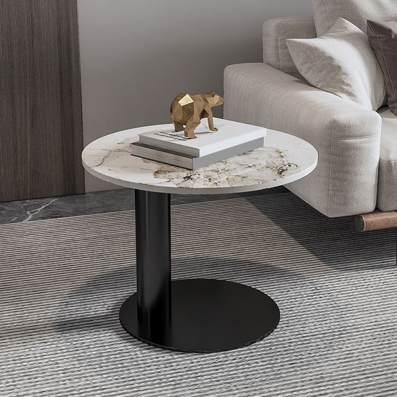 Modern Coffee Table Slate Round Nesting Coffee Table Set with Black Legs