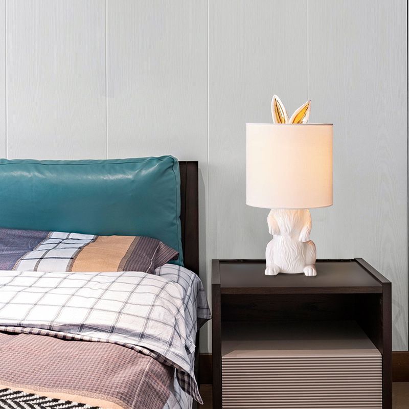 Contemporary Masked Rabbit Table Light Resin Single-Bulb Bedside Nightstand Lamp in White