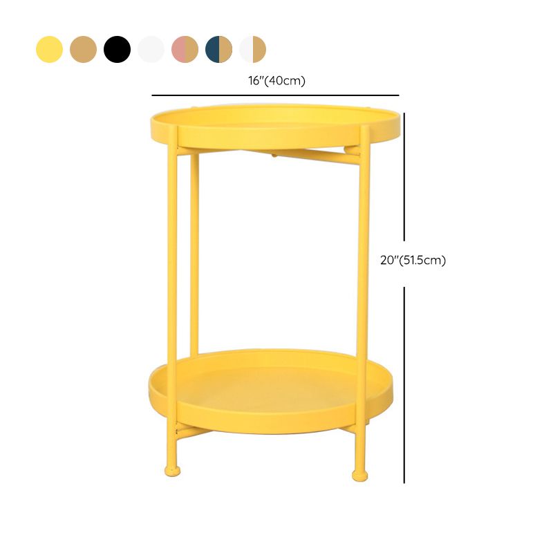 Mid-Century Tray Top End Table 20.3" Tall Iron Round Side Table with Shelf