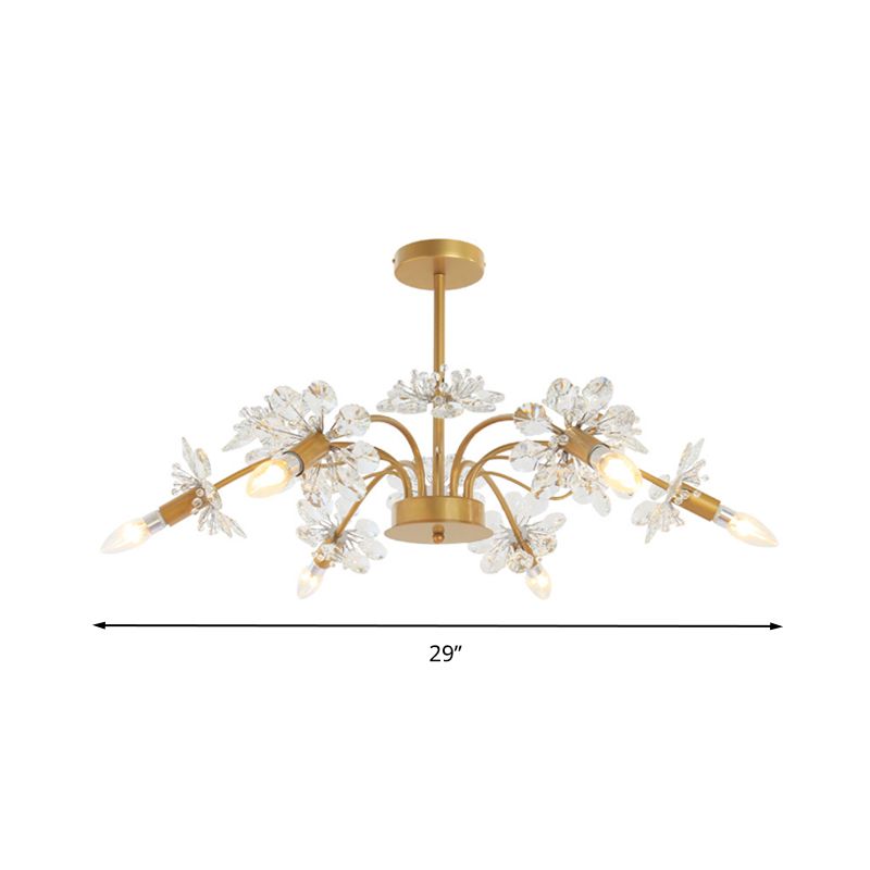 Gold Blossom Hanging Light Kit Postmodern 7 Heads Crystal Chandelier Pendant Light