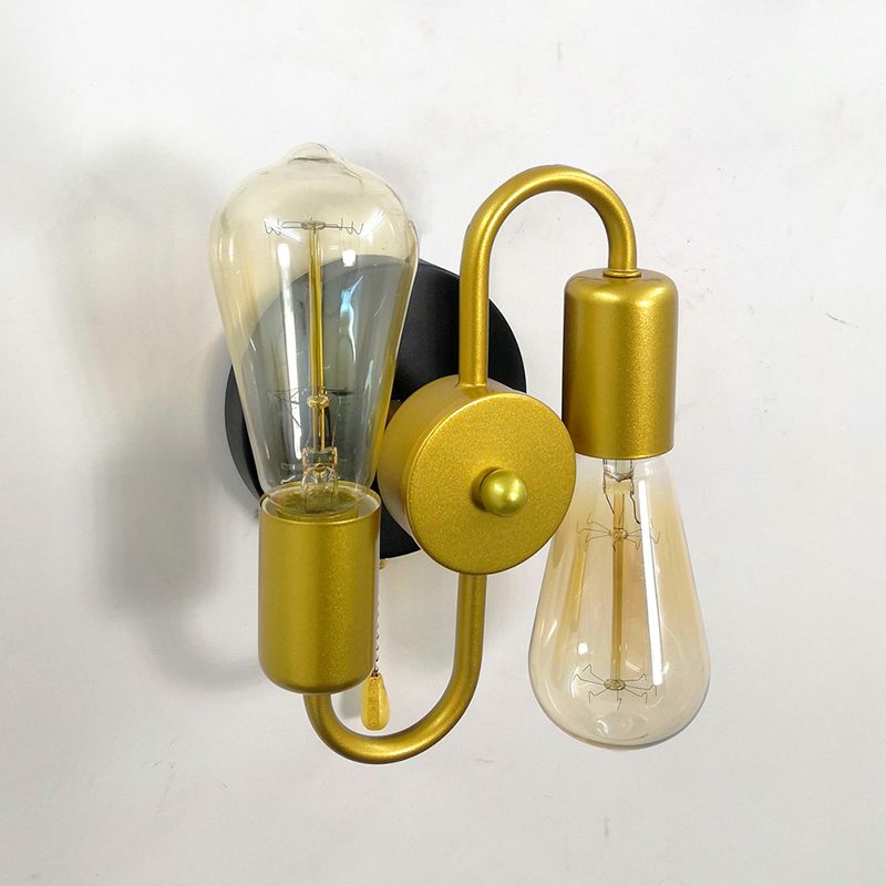 2 Light Unique Shape Wall Mount Light Fixture Industrial Wall Mounted Lighting in Gold