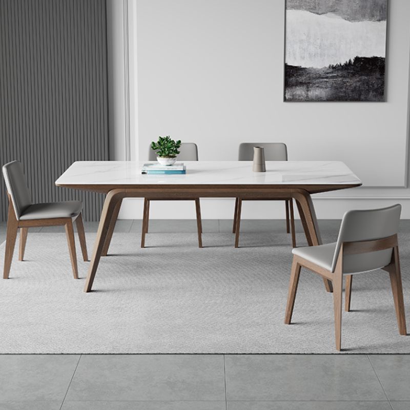 Medieval Modern Sintered Stone Table Rectangle Table with Wooden 4 Legs