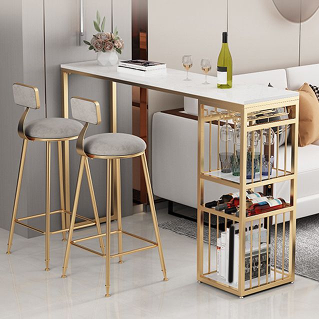 Luxurious Rectangle Marble Bar Table Set 1/3 Pieces Counter Table with Metal Stools