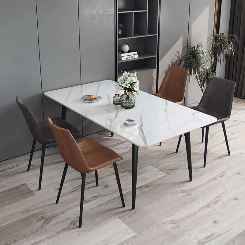 Designer Style White Dining Table Set 1/4/5/7 Pieces Stone and Metal Dinette Set