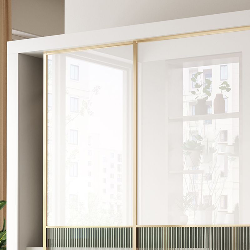 Bedroom Wardrobe Cabinet Modern White Storage Armoire with Sliding Doors