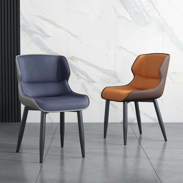 Sillas de comedor de cuero de estilo moderno Sillas laterales con brazo Parsons y respaldo (juego de 2)