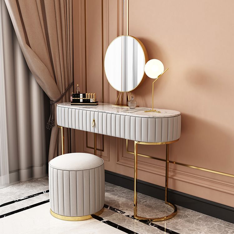 Metal Mirrored Vanity Desk with 1 Drawer Marble Top Dressing Table