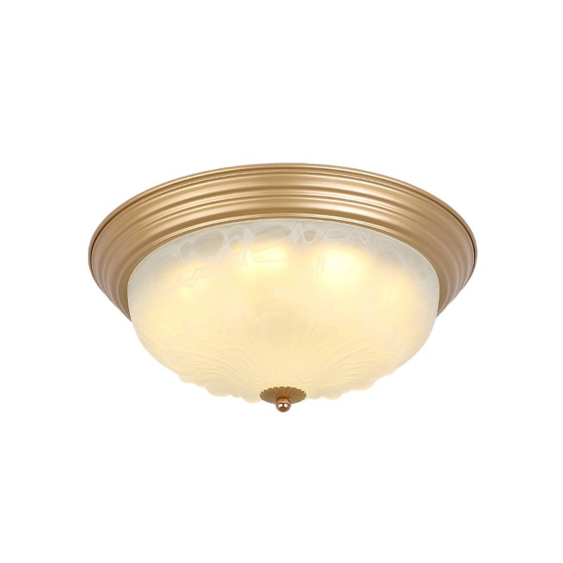 Gold 2/3 Heads Ceiling Light Colonial White Glass Bowl Shape Flush Mount Recessed Lighting, 16"/19.5" Width
