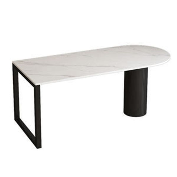 Mesa de comedor con tapa de piedra sinterizada de forma libre, mesa moderna con base de metal