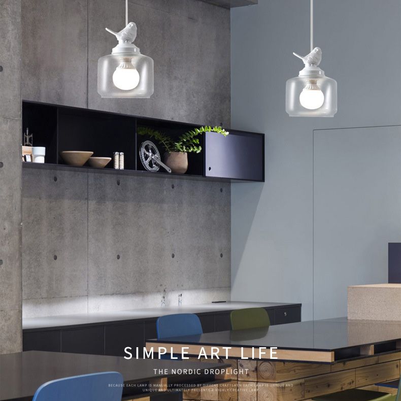 Glasförmige transparente Glashängele hängendes Licht nordische Einfachheit Schlafzimmer Beleuchtung Anhänger mit Harz Vogeldekoration