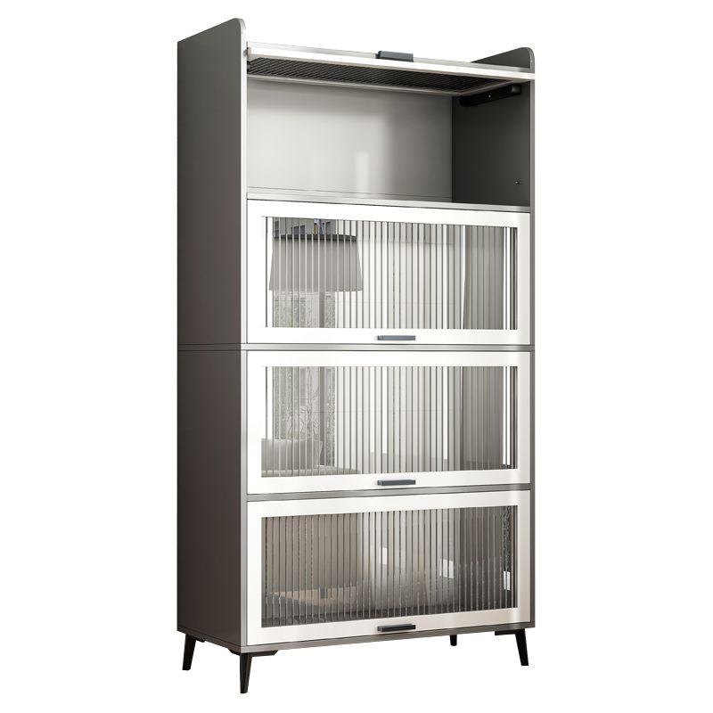 Modern Wood Storage Cabinet Square Bar Pulls Accent Chest with Doors