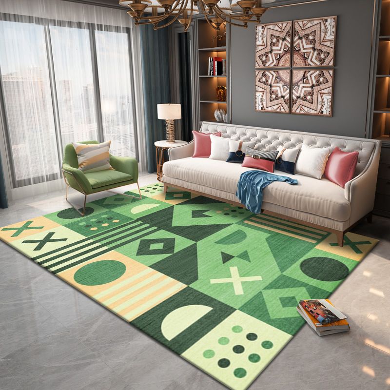 Chic Blue Modern Rug Geometric Print Polyester Area Rug Anti-Slip Area Carpet for Home Decor