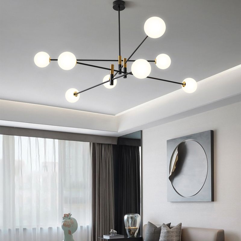 Black and Gold Globe Hanging Lamp in Modern Style Lacquered Iron Chandelier with Glass Shade