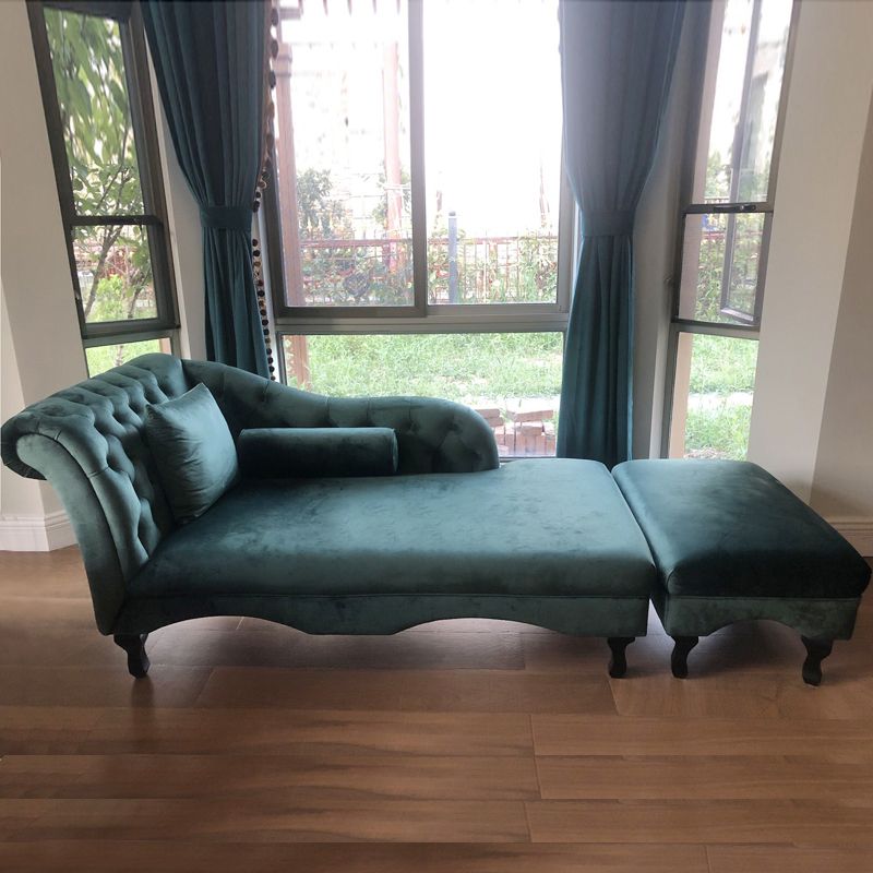 Cushioned Glam Chaise Lounge with Rolled Arms for Bedroom and Living Room
