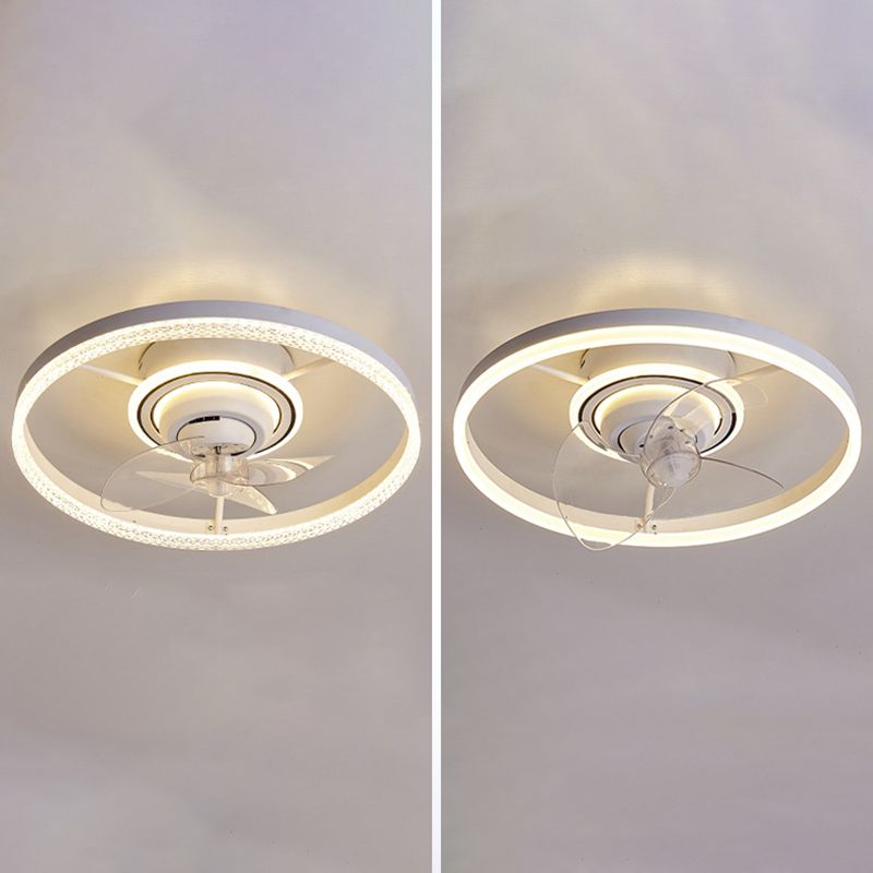 White Round Ceiling Fan 360 Degree Rotatable Minimalist Semi Flush Mount Light