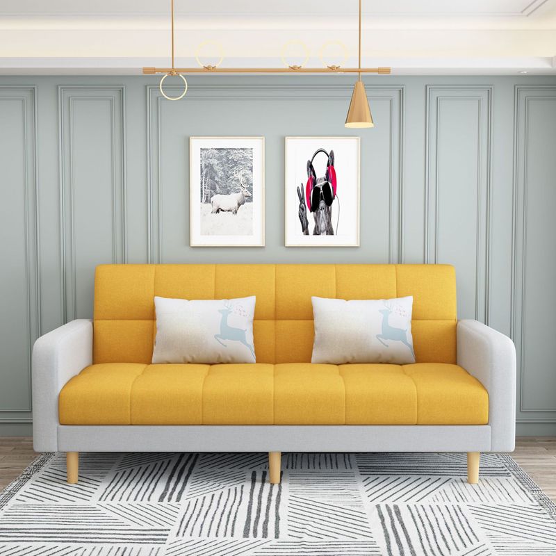 Contemporary Faux Leather and Linen Biscuit Back Convertible Settee Couch