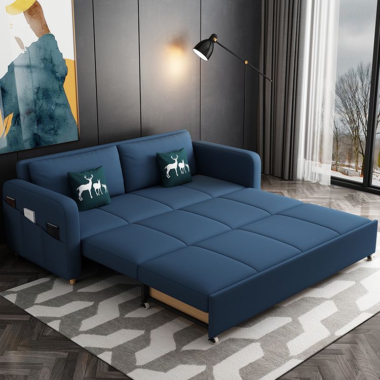 Contemporary Cotton Blend Sleeper Square Arm Sofa Bed in Blue