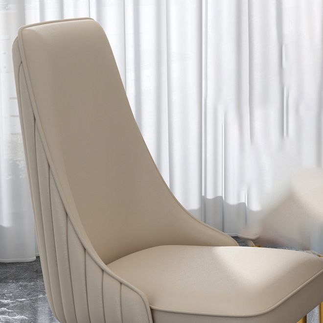 Glam Style Side Chair Parsons Leather Dining Chair with Gold Frame