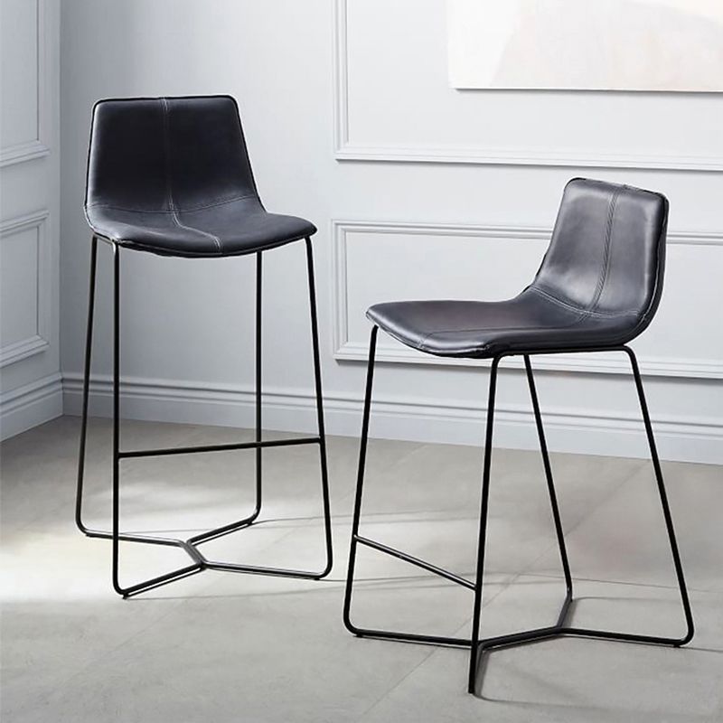 Modern Backrest Armless Counter Stool Iron Bar Stool with Cushion and Pedal