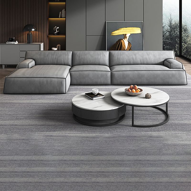 Recessed Arm Modular/Stationary Furniture Sectionals in Grey