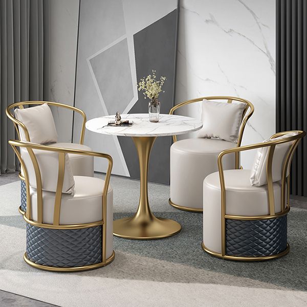 Glam Dinette Set with Leather Chairs 1/4/5 Pieces Glossy White Stone Dining Table Set