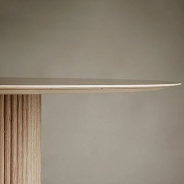 Modern Solid Wood and Stone Round Dining Table with Pedestal